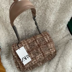 Fleece Zara Bag, Size Medium. Cross body tweed bag, Plaid.
